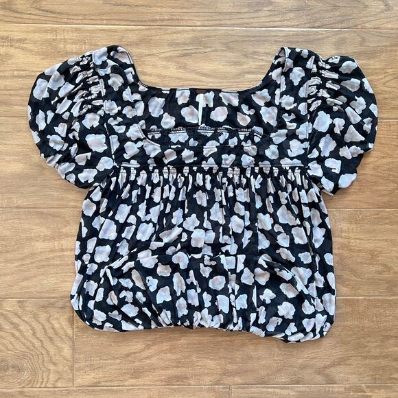 Free People Blouse Size M Black White Floral Meg Cropped Mesh - Picture 1 of 8